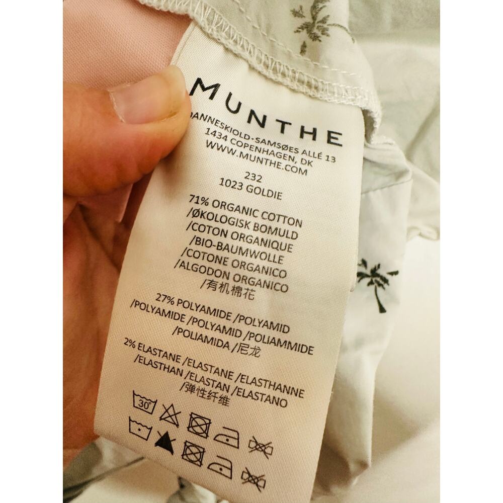 MUNTHE White Floral Printed Cotton Blend V-Neck Tie Closure Goldie Top Size 42 - Picture 7 of 12